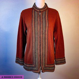VINTAGE PURE 100% WOOL BROWN HIPPIE ACKET WOVEN MADE IN SCOTLAND - WOMENS SMALL